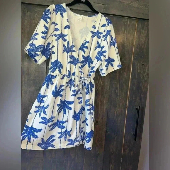 Cotton Jersey Wrap Dress in floral Print Size M, palm, vacation, casual E6 - Picture 10 of 10